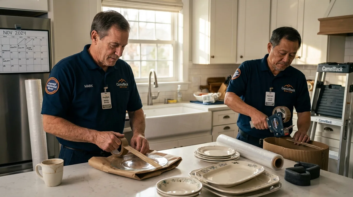 Professional crew packing kitchen dishware in Lumber City, GA